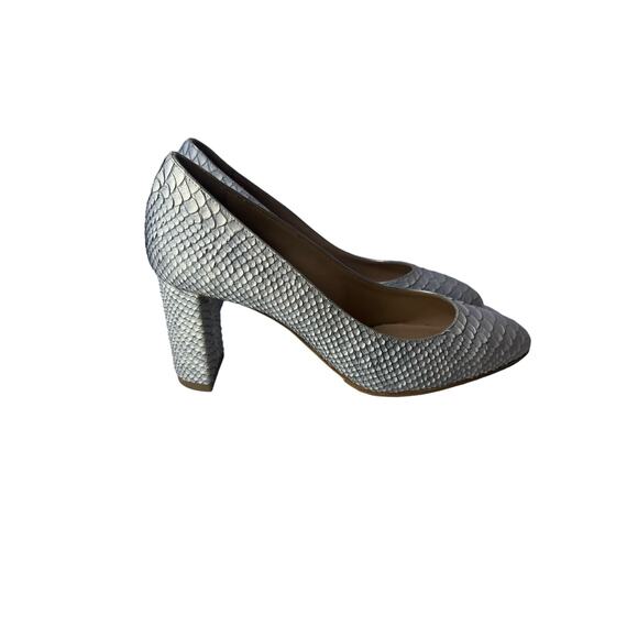 M. Gemi Lustro Snakeskin Block Heel Light Grey Blue Almond Toe Heels IT 36 US 6 - Picture 3 of 9